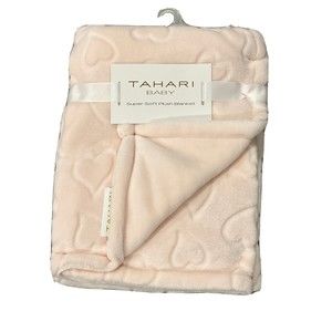 Tahari Baby Blanket Pink Embossed Hearts Soft Lightweight Cozy Fleec…